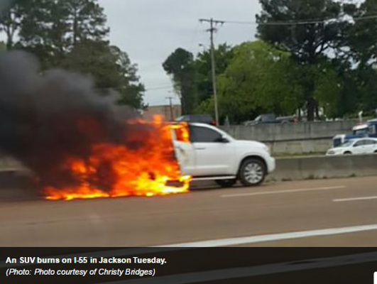 SUV burns on I-55 in Jackson